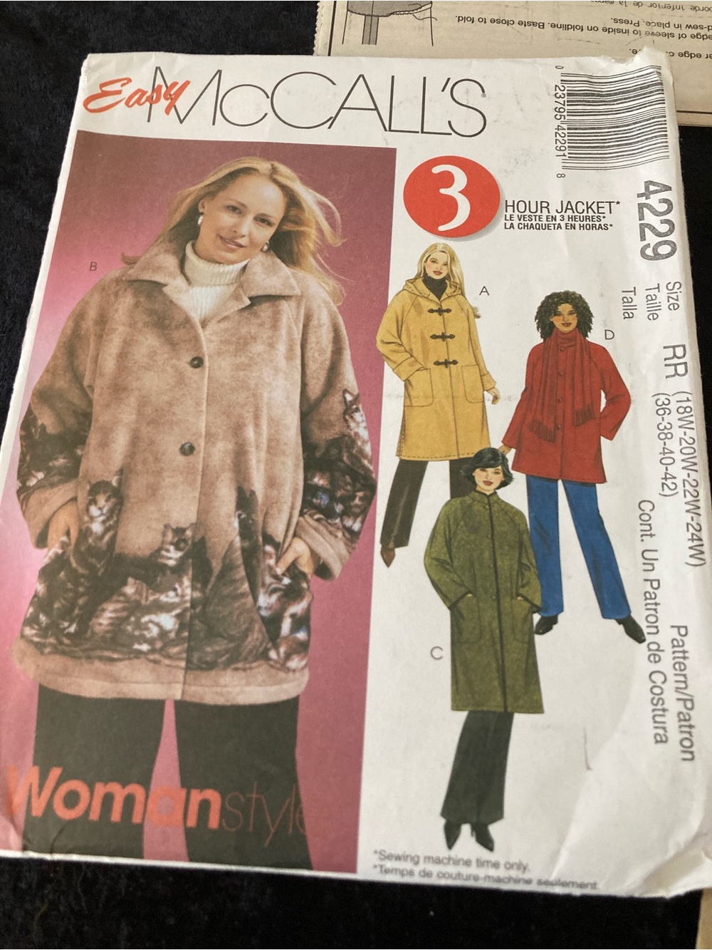 Women’s Easy McCalls Coat Jacket 3 Hour Sewing Pattern 4229 Plus Size new uncut